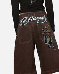 Ed Hardy Serpent Jorts Brown