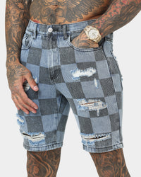 Saint Morta Vintage Checks Denim Shorts Stone Wash Blue