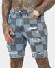 Saint Morta Vintage Checks Denim Shorts Stone Wash Blue