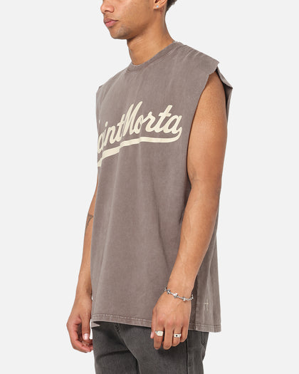 Saint Morta Script Oversized Muscle T-Shirt Washed Brown