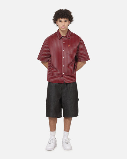 Carre Grid Short Sleeve Button Up Shirt Red Oxford Pinstripe