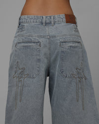Loiter Star Born Pleated Jorts Blue Washed Denim