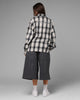 Loiter Heaven Distressed Flannel Button Up Shirt Black/White