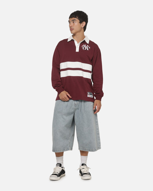 Mitchell & Ness New York Yankees Roses Rugby Long Sleeve Polo Shirt Sour Cherry