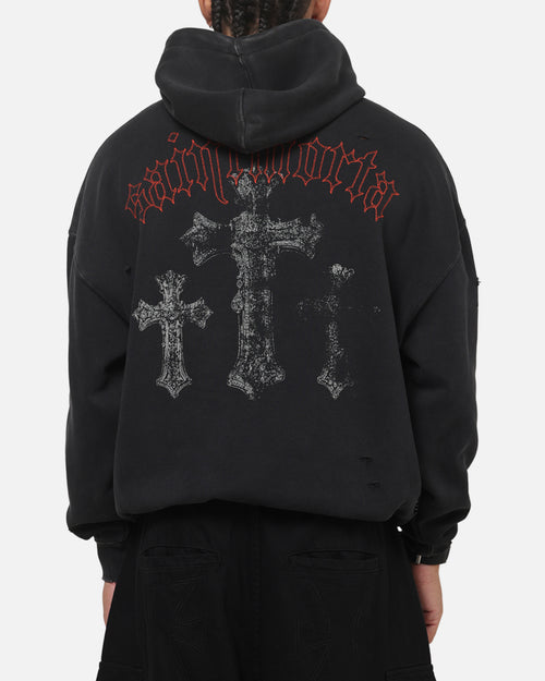 Saint Morta Graves Boxy Hoodie Washed Black