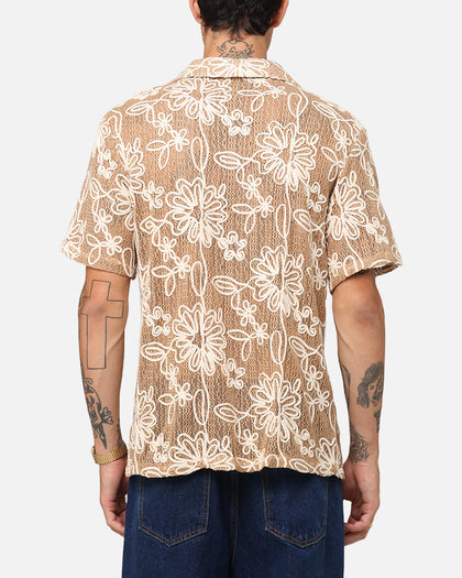 XXIII Resort Knit Button Up Shirt Tan/Cream