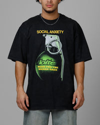 Loiter Live Laugh Love Drop T-Shirt Black Acidwash
