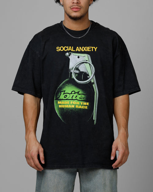 Loiter Live Laugh Love Drop T-Shirt Black Acidwash