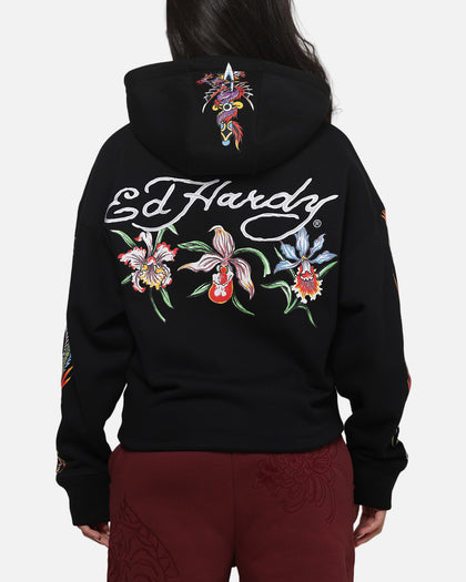 Ed Hardy Women's Floral Zip Hoodie Black