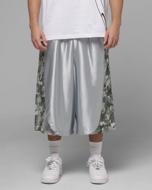 Loiter Impact Satin Shorts Grey Distressed Camo