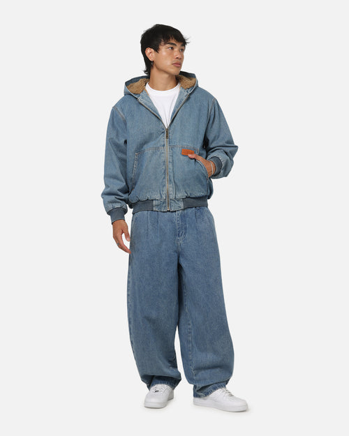 Carre Sherpa Lined Zip Hoodie Mid Blue Denim