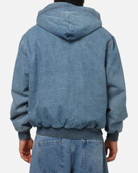 Carre Sherpa Lined Zip Hoodie Mid Blue Denim