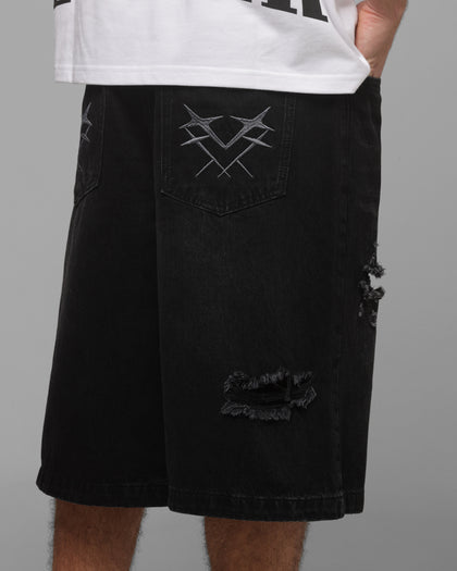 Loiter Distressed Jorts Black