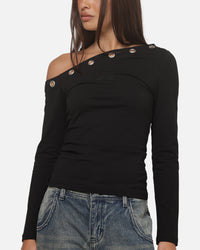 Ed Hardy Women's Eyelet 3/4 Sleeve T-Shirt Black