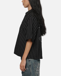 Ed Hardy Eagle Button Up Shirt Black Pinstripe