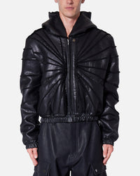MNML Leather Web Cropped Zip Up Hoodie Black