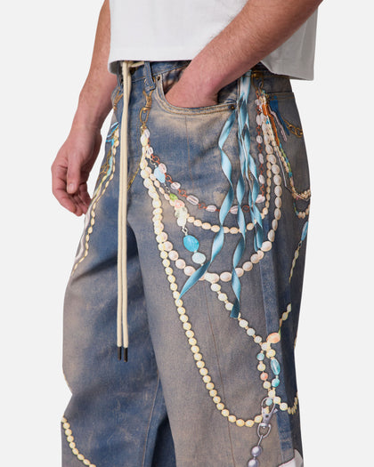 MNML Rave Chain Printed Denim Jeans Washed Blue