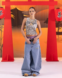Ed Hardy Ultra Wide Leg Denim Jeans Light Wash Blue