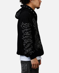 Revenge Tribal Skull Studded Zip Hoodie Black