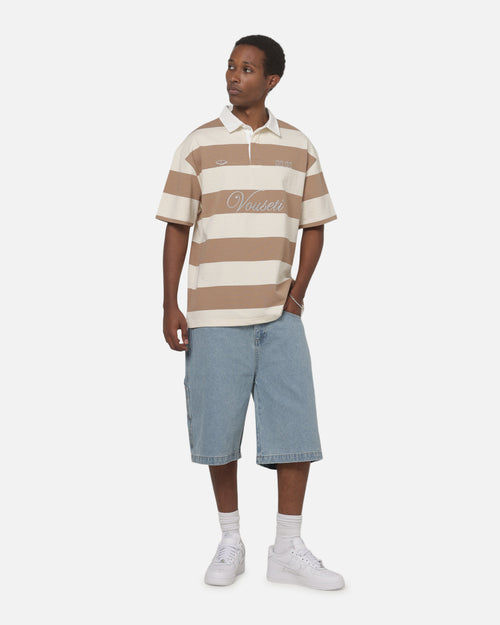 Vouseti Post Game Polo Shirt Latte White Stripe