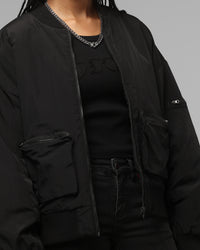 Loiter Hybrid Cropped Bomber Jacket Black