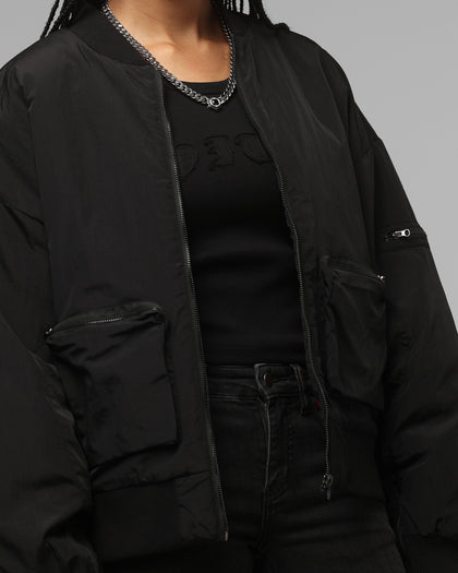 Loiter Hybrid Cropped Bomber Jacket Black