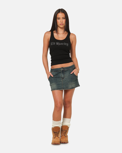 Ed Hardy Women's Rhinestone Logo Tank Black