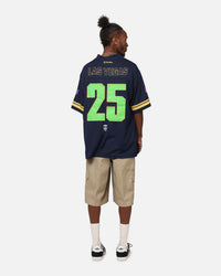 Bleacher Athletic Canberra Raiders NRL 2025 Las Vegas Round Grid Iron T-Shirt Official Team Colour