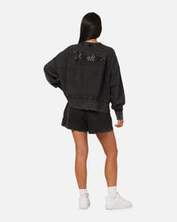 Pro Standard Women's New York Yankees Washed Crystaline Crewneck Washed Black