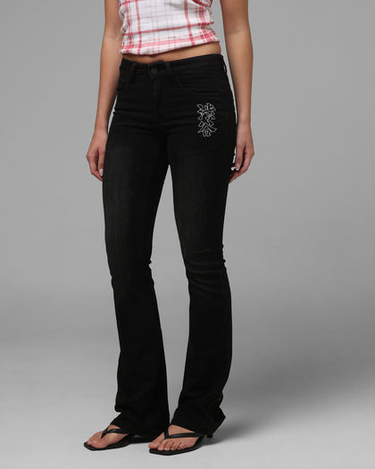 Loiter Women's Shibuya Low Rise Jeans Washed Black Denim