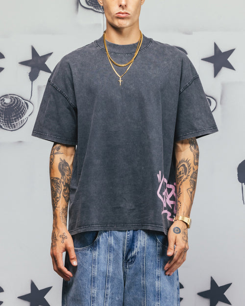 Carre Tagline T-Shirt Washed Black/Pink