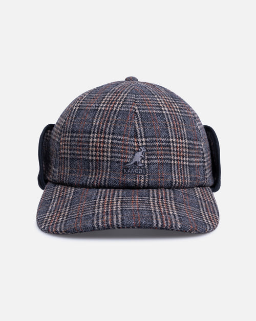 Kangol Plaid Earflaps Baseball Cap Grey