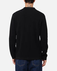 XXIII Zyair Knit Rib Long Sleeve Button Up Shirt Black