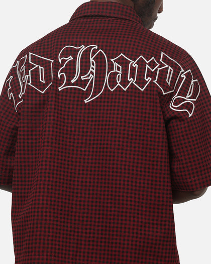 Ed Hardy Ghost Tattoo Button Up Shirt Plum