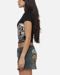 Ed Hardy Women's Stallion V Neck Baby T-Shirt Black
