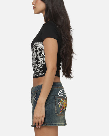 Ed Hardy Women's Stallion V Neck Baby T-Shirt Black
