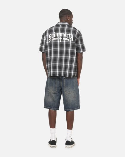 Saint Morta Paradise Studios Button Up Shirt Black Plaid