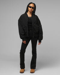 Loiter Hybrid Cropped Bomber Jacket Black