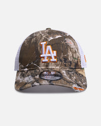 New Era Los Angeles Dodgers 'Real Tree Distressed' 9TWENTY Trucker Snapback Camo/Orange