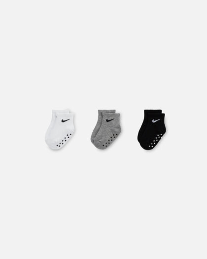 Nike Infants' Core Swoosh Ankle Gripper Socks 3 Pack Dark Grey Heather