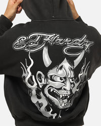 Ed Hardy Double Horns Hoodie Black Acidwash