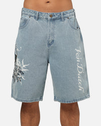 Von Dutch Skull Jean Shorts Mid Blue Denim