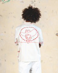 404 Frontier Embroidered Button Up Shirt Off White