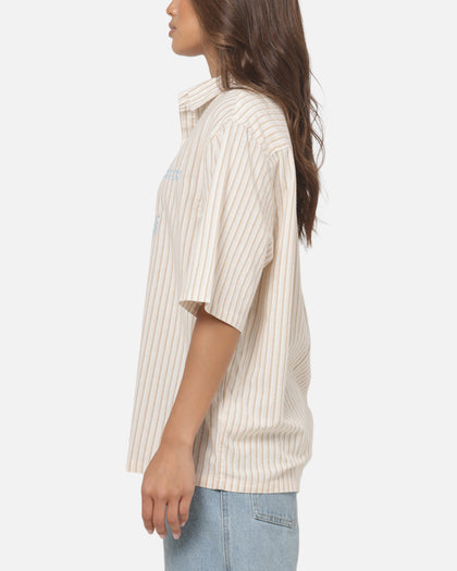 Vouseti Full Court Button Up Shirt Latte White Stripe