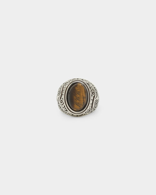 NXS Tiger Eye Ring Steel/Brown
