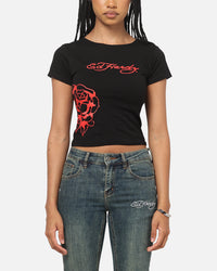 Ed Hardy Women's Rose Heart Baby T-Shirt Black/Red
