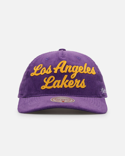 Mitchell & Ness Los Angeles Lakers Stack Script Corduroy Snapback Purple