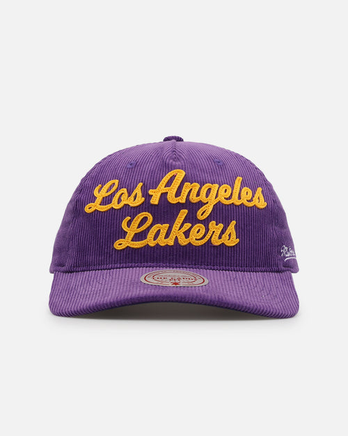 Mitchell & Ness Los Angeles Lakers Stack Script Corduroy Snapback Purple