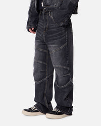 MNML Panelled Moto Denim Jeans Washed Black