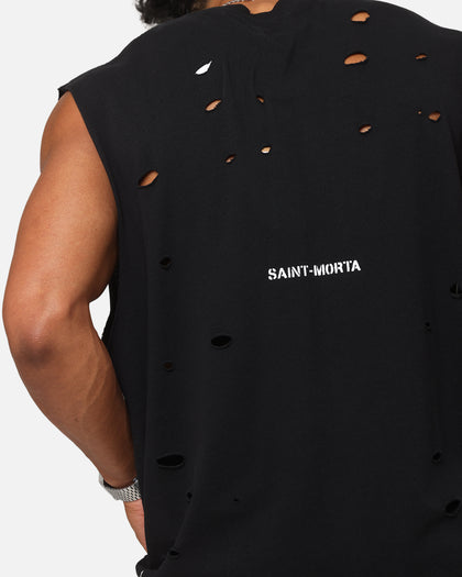 Saint Morta Distressed Oversized Muscle T-Shirt Black